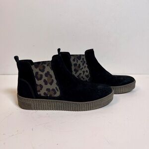 Gabor Black Cheetah Chelsea Ankle Boots US Women Sz 10 Slip On Flat Sneaker